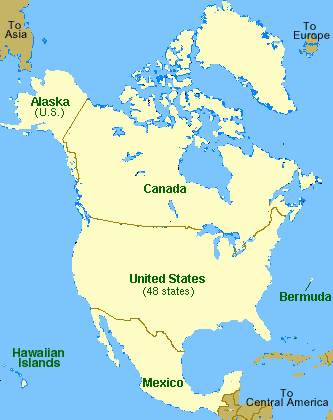 Map of North America, click a country for more info